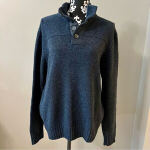 DAVIS & SQUIRE Men's Wool Sweater Button Collar Navy Blue Size Large